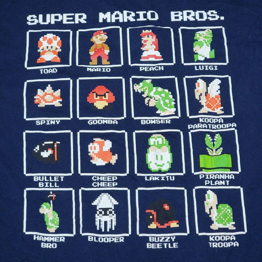 Super Mario SS Dark Blue Unisex Tee Characters - Size XL